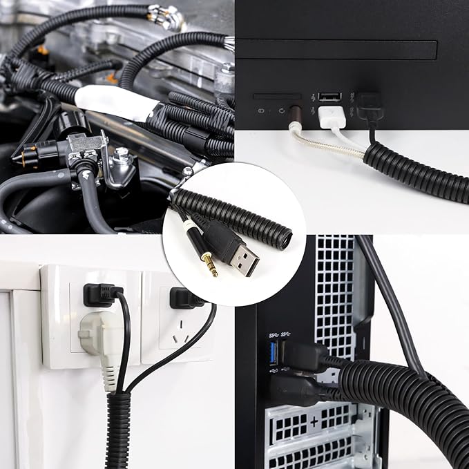 Split Wire Loom Tubing,10,25ft Cord Protectors from Pets No Chew, Flexible Wire Covers Cord Protectors, Protective Split Cable Sleeve for Automotive Home Industrial Wires(Black, 0.46inch-10ft)