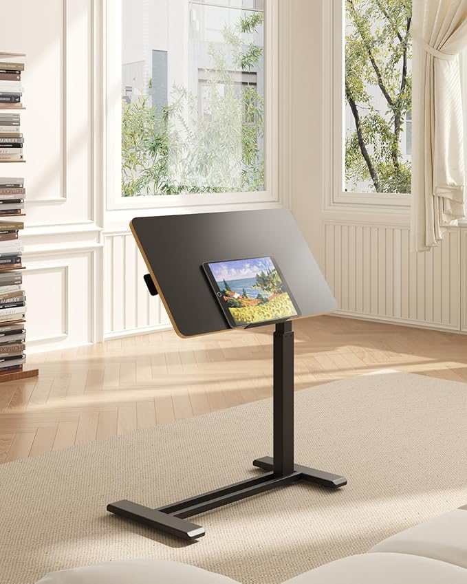 FLEXISPOT H7 PRO Mobile Standing Desk Adjustable Overbed Table Pneumatic with Wheels 90°Tiltable Portable Laptop Desk Rolling Computer Cart Foldable Bedside Table(31.5" W x 17.7" D D, Black)