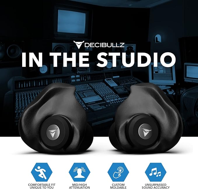 Decibullz Professional Moldable Earplugs, Noise Cancelling Earplugs, Concert Ear Plugs, Perfect for Musicians, Recording Artists, DJ's, and Festivals