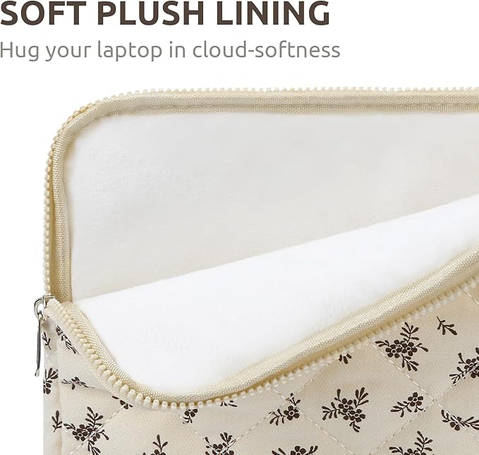 Puffy Laptop Sleeve 13-15.6 Inch Cute Quilted Laptop Protective Case Padded Floral Computer Sleeve for MacBook (A-Black, 13 Inch)