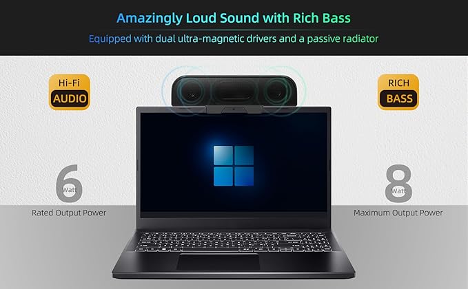 Computer Speakers for Desktop PC, Monitor Speakers, USB Plug-in, Wired, External Speaker for Laptop, Small Computer Soundbar for PC, with Loud Sound, Deep Bass, USB-C Adapter, Easily Clamp to Monitor