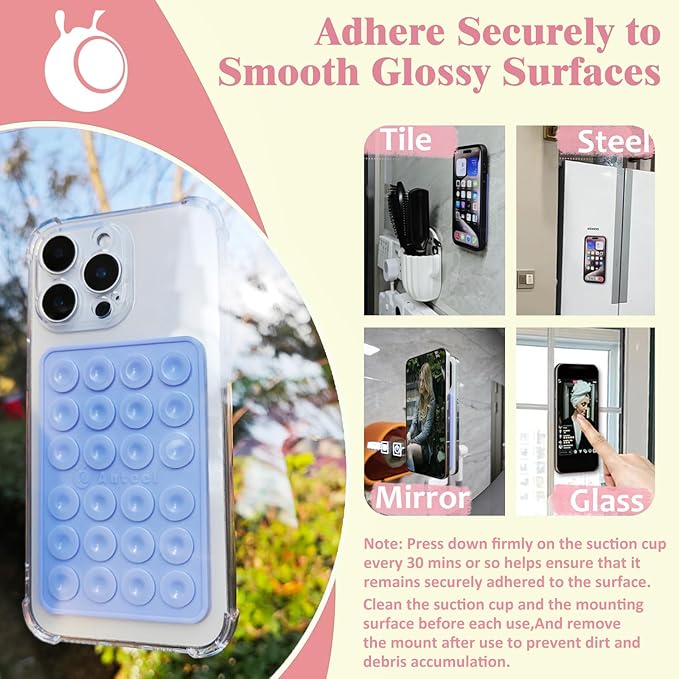Anteel MAX Silicone Suction Phone Case Adhesive Mount, Upgraded Super Strong Grip, Durable, Easy to Use, Hands-Free Sticky Phone Holder for Selfies, Tiktok Videos, 2.56"x3.94" (WHT&WHT)