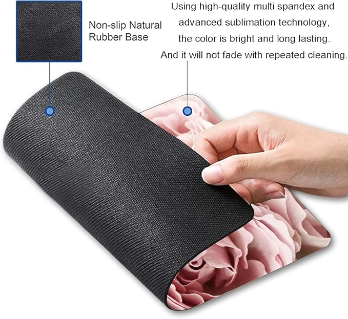 Hokafenle Mouse Pad Flower, Cute Floral Mouse Pads for Women, Mouse Mat Square Waterproof Mouse Pad Non-Slip Rubber Base MousePads for Office Laptop Computer, Pink Roses