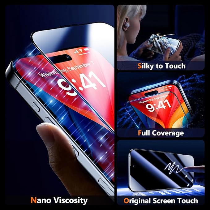UniqueMe for iPhone 15 Plus Screen Protector - [Military Grade Shatterproof & 9H+ Hardness] Screen Protector 15 Plus Tempered Glass Full Coverage Protection, Easy Installation, 2 Packs