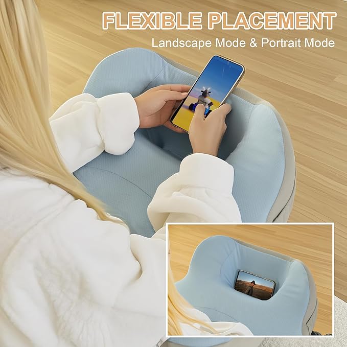 XWZO Laptop Lap Desk with Cushion, Ergonomic Wrist Rest Home Office Laptop Desk, Portable Memory Foam Arm Rest Gaming Pillow, Work or Sleep Pillow Stand for Bed, Eye Mask Included, Blue