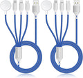 2Pack Travel Essentials Multi Charging Cable for Watch Charger 4 in 1 Fast Charger Camping Essentials USB C/L/Micro Compatible with Watch Series 10-1/SE/Ultra Phone 16 15/Galaxy Android-4FT/Blue