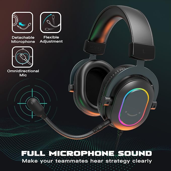 FIFINE Gaming Headset for PC-Wired Headphones with Microphone-7.1 Surround Sound Computer USB Headset for Laptop, Streaming Headphones on PS4/PS5, with EQ Mode, RGB, Soft Ear Pads - AmpliGame H6