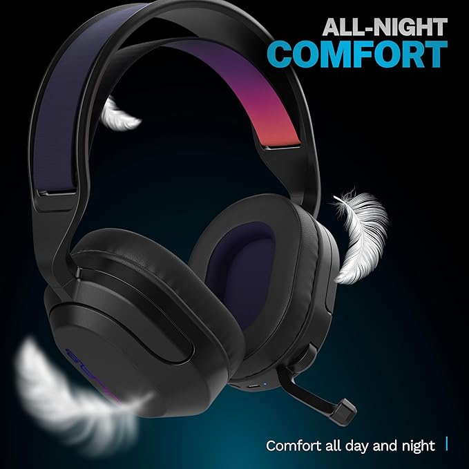 JLab Nightfall Wireless Gaming Headset, All-Night Comfort, 50mm Drivers and Sound Isolating Inner Shelf, Flip-to-Mute Rotating Mic, Dual Wireless Connections, Customization Options with The Lab App