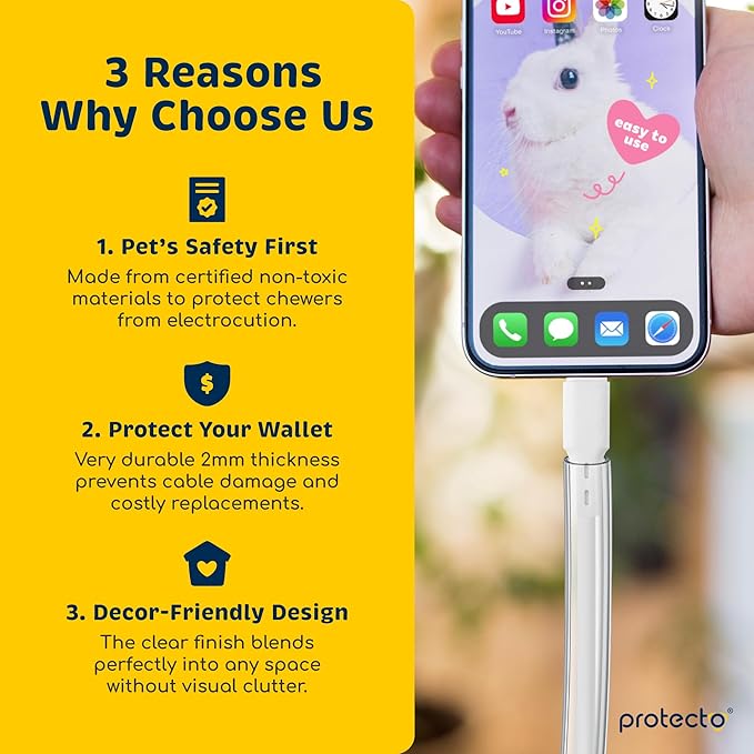 PROTECTO 2-Pack Heavy Duty Cord Protectors from Pets No Chew Solution, 10ft Easy to Use Dog & Cat Cord Protector, Clear & Odorless Critter Cord Covers for Pets, Power Audio Video Wire Protector Tubing