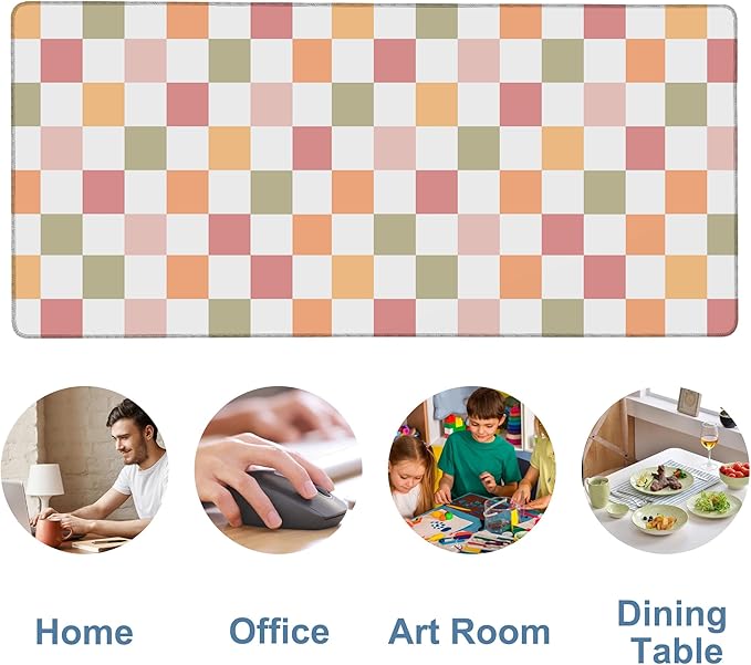 Gaming Desk Pad Large Extra Length Multicolored Chess Board Mouse Pad Keyboard Laptop Non-Slip Waterproof with Rubber Base Thick Stitched Edge Mouse Mat for Office Home 35.4 x 15.7 Inches