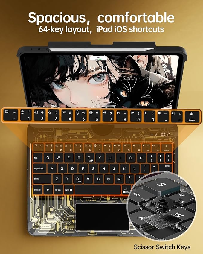 Intermerge Clear Keyboard Case for iPad Air 13" (M3/M2, 2025/2024) & Pro 12.9" (2022-2018) - 360° Rotatable Trackpad, RGB Backlit Keyboard, Pencil Holder, Power Indicator, Type-C, Shadow Pulse