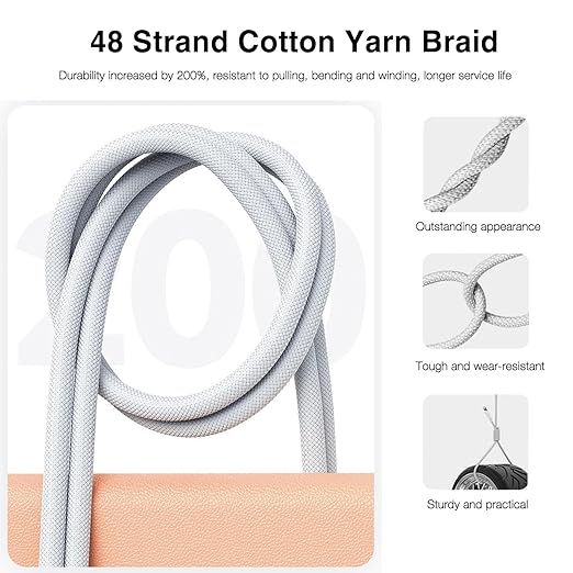 Short iPhone 17/16/16e/15 USB C to USB C Woven Cable for iPhone 17Air, 17 16 15 Pro Max, Plus, 60W Charging Cord for AirPods 4/Pro (2nd/3rd Gen), iPad 10th Gen/iPad Pro/Air 5 4th Charger Cable (1.5ft)