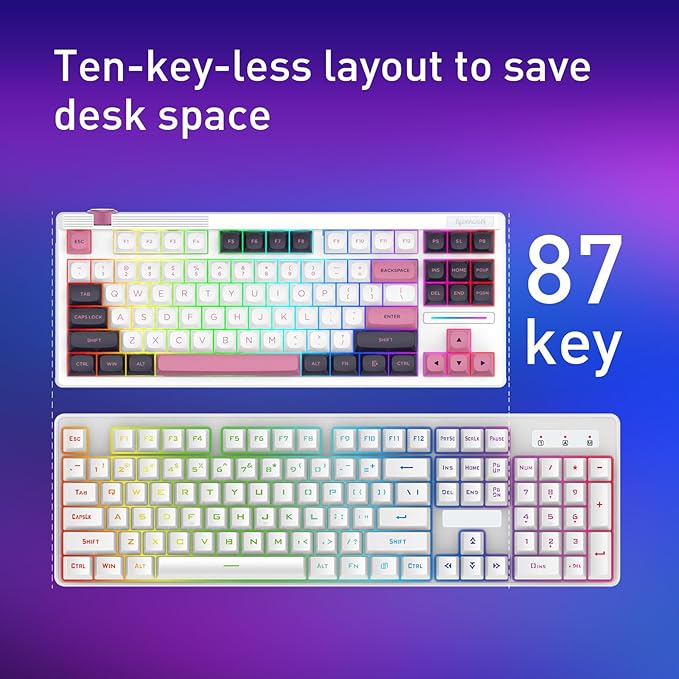 Redragon K729 80% Wired Gasket RGB Gaming Keyboard, 87 Keys TKL Mechanical Keyboard w/Knob Control, Mix-Color PBT Keycaps, Hot-Swap South-Facing Socket & 5-Layer Dampener, Custom Linear Switch