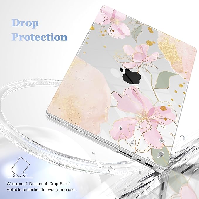for MacBook Pro 16 inch Case 2021 2022 2023 2024 Release A3186 A3403 M4 A2991 M3 A2780 M2 A2485 M1 Pro/Max, Hard Shell Case with Screen Protector & Keyboard Cover, Gold Blossom Flowers
