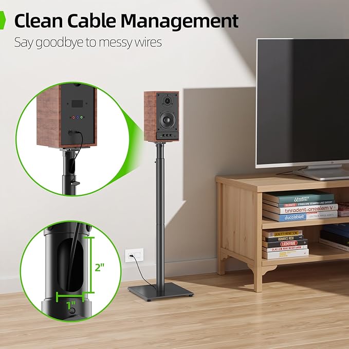 USX MOUNT Bookshelf Speaker Stands Pair, Height Adjustable Extends 32-42 inch for Rear Surround Sound Speakers, Floor Satellite Speaker Stands for Vizio Bose Sony JBL Klipsch Polk, Max Load 11 lbs