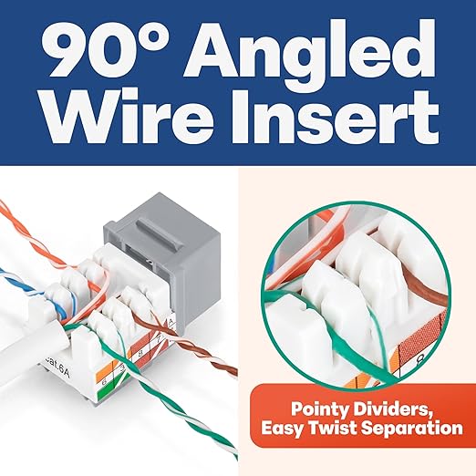 Everest 90° Angled RJ45 Cat6A Keystone Jacks 50-Pack in Gray - Slim Profile Female RJ45 Connectors - Cat 6A Keystone Jack - Compatible with 90° Angled Speed Termination Tool - easyJACK (B094WB91H3)