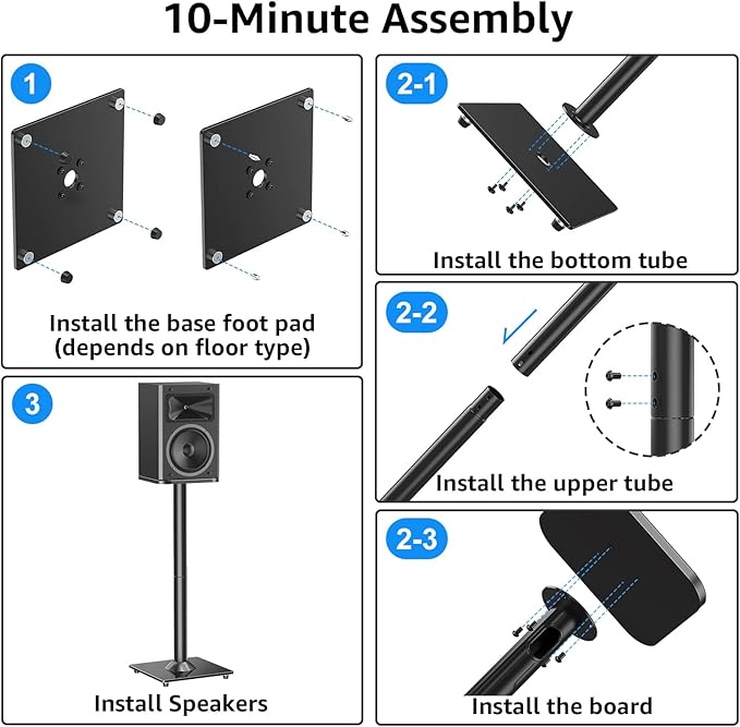 MOUNTUP Universal Speaker Stands Pair for Surround Sound, 31" Height Floor Speaker Stands, Holds Bookshelf Speaker Satellite Speaker Large Speaker, Up to 22LBS Cable Concealing 9.8" Plate Black MU9132