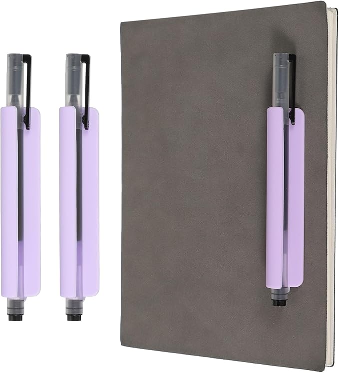 PATIKIL 2 Pcs Adhesive Pencil Holders, 105mm Long Universal Pencil Clip Silicone Pen Holder Office Pen Organizer for Desk Wall Clipboard Notebook Tablet Case Stylus, Purple