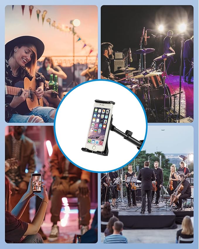 Moukey Tablet Holder for Microphone Stand, Adjustable Mic Music Stand Phone Holder Mount, Compatible with iPad, iPhone, Android, All 4.7 to 12.9 Inches Tablets & Smartphones
