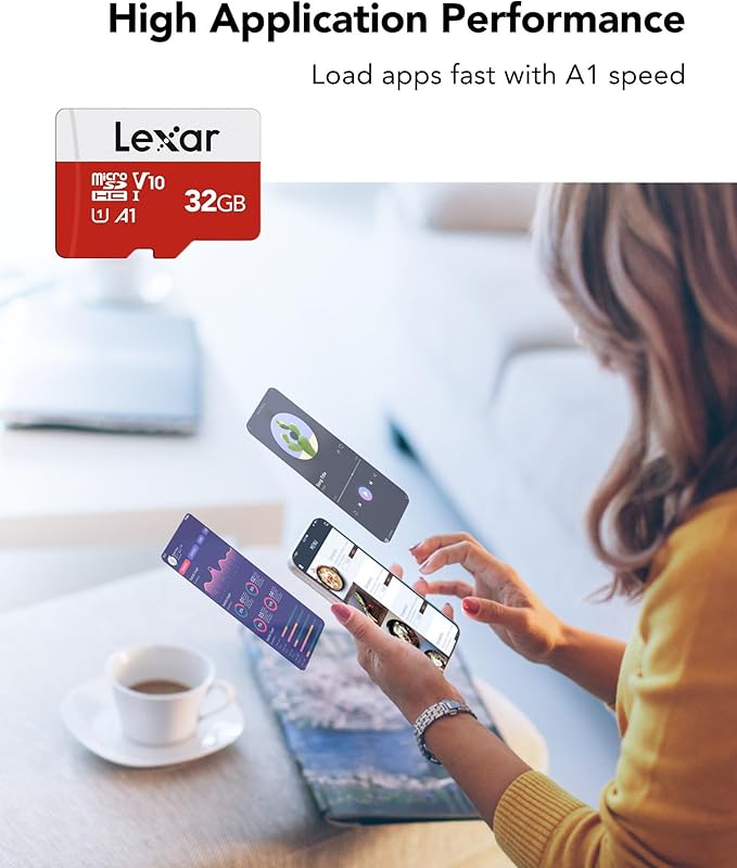 Lexar E-Series 32GB Micro SD Card, microSDHC UHS-I Flash Memory Card with Adapter, 100MB/s, C10, U1, A1, V10, Full HD, High Speed TF Card
