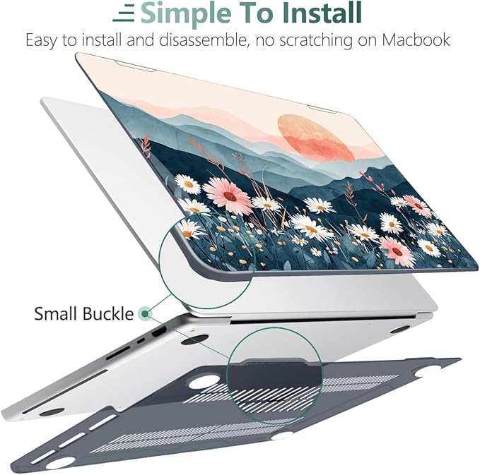 DONGKE for M4 MacBook Pro 16 Inch Case 2024 2023 2021 A3403 A3186 M3 A2991 M2 A2780 M1 A2485 Pro/Max Chip, Plastic Hard Shell Case & Keyboard Cover for Mac Pro 16 with Touch ID, Sun & Daisies