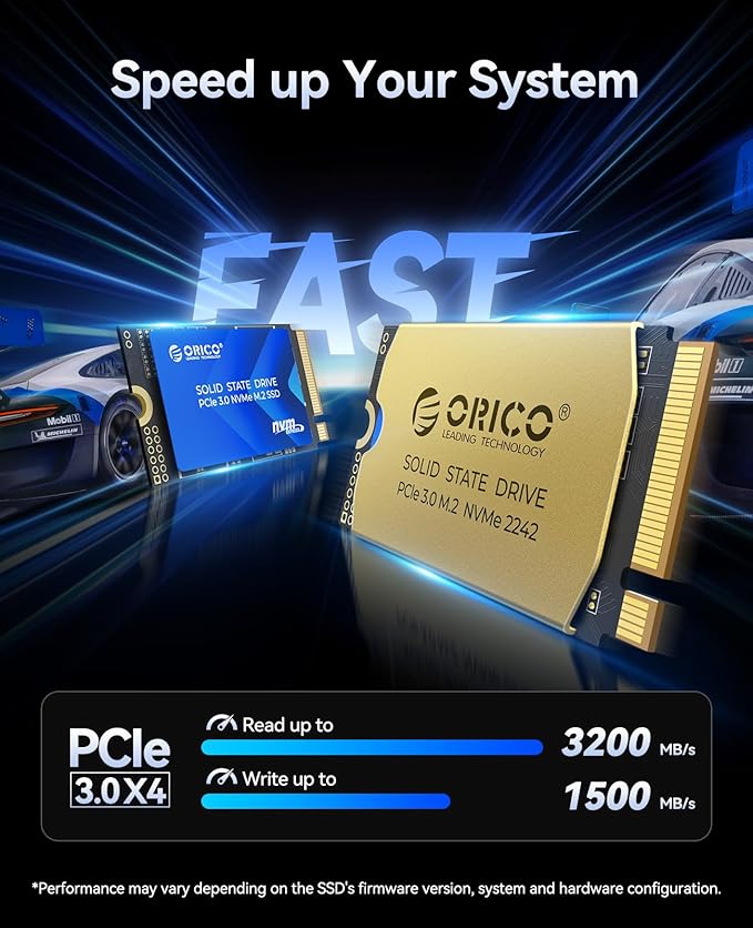 ORICO M.2 2242 NVMe SSD 512GB, PCIe 3.0 with 3200MB/s Read Speed, 3D NAND, Copper Heat Sink for Laptops, Mini PCs, IoT Devices, and DIY External Drives - J10-2242