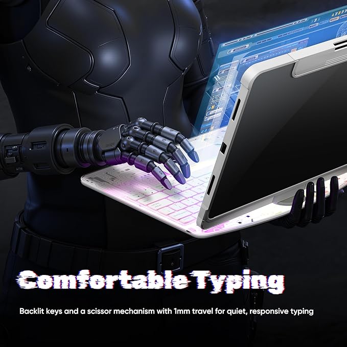 KITONE Transparent Case with Wireless Keyboard for iPad 11th Gen 11-in.(A16, 2025), 2022 iPad 10th Gen 10.9-in, 7 Colors Backlight, Trackpad, 360°Rotating Stand, Tech Style