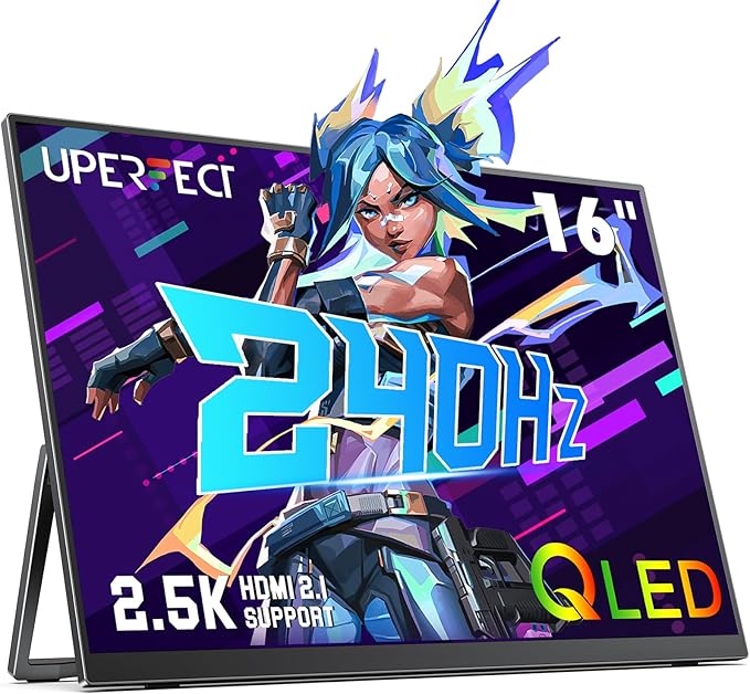 UPERFECT 2.5K 240Hz QLED Portable Monitor, 16" 2560x1600 QHD 100% DCI-P3 400 Nits Portable Gaming Monitor w/Stand & VESA, Adaptive Sync HDMI 2.1 External Screen for Laptop PC Phone Game Console