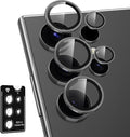 for Samsung Galaxy S23 Ultra Camera Lens Protector, Individual Metal Ring Tempered Glass Lens Cover, [Strong Adsorption] Scratch Resistant Ultra-Thin HD Clear Lens Cover, 1 Set-Black