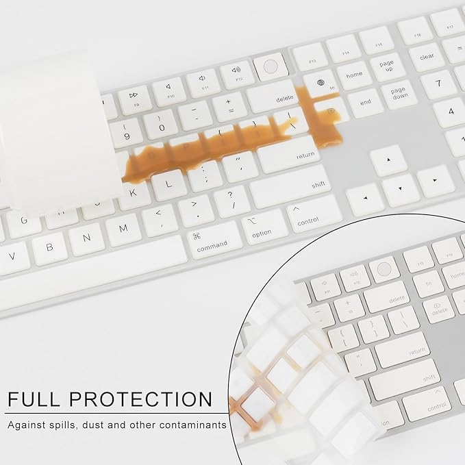 Allinside White Keyboard Cover for Mac Magic Keyboard with Touch ID and Numeric Keypad A2520 US Layout
