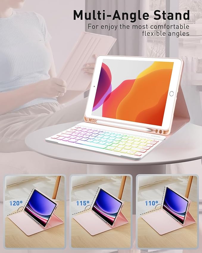 Keyboard Case for Galaxy Tab A8 10.5 Inch 2022, Slim Lightweight 7 Color Rainbow Backlight Detachable Magnetic Keyboard Cover with S Pen Holder,Sky Blue
