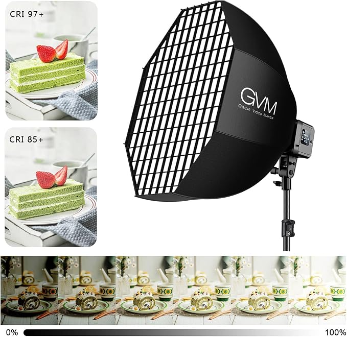 GVM SD80S 80W COB Video Light Kit, 5600K Continuous Lighting for Photography with Bowens Mount Softbox&Stand, 8 Lighting Effects Support AC Adapter & NP Series Battery