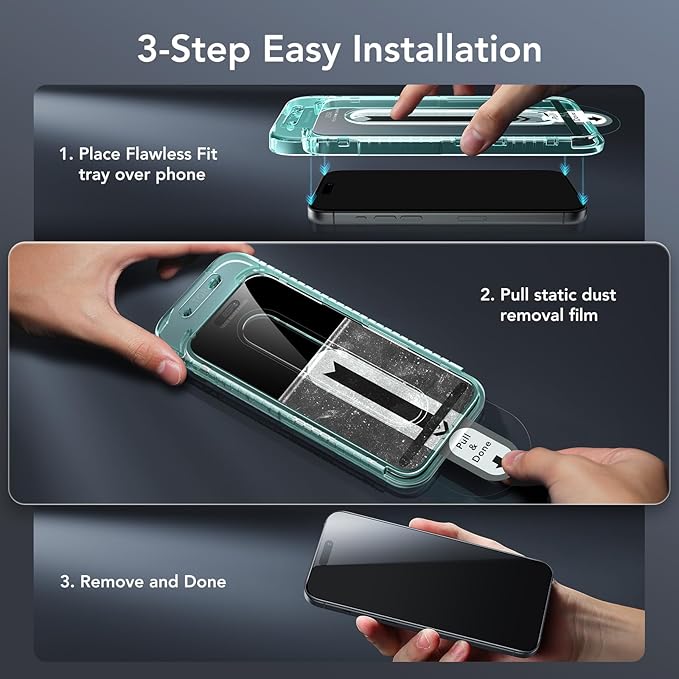 ESR 3+2 Pack for iPhone 15 Plus Screen Protector, [9H Hardness] [Military Grade Shatterproof] Full Coverage Ultra-tough Tempered Glass Film with Flawless Fit Tray, 2 Set of Camera Lens Protector