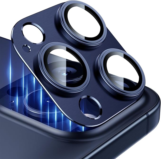 Esanik 2 Pack for iPhone 15 Pro/iPhone 15 Pro Max Camera Lens Protector (Blue Titanium)