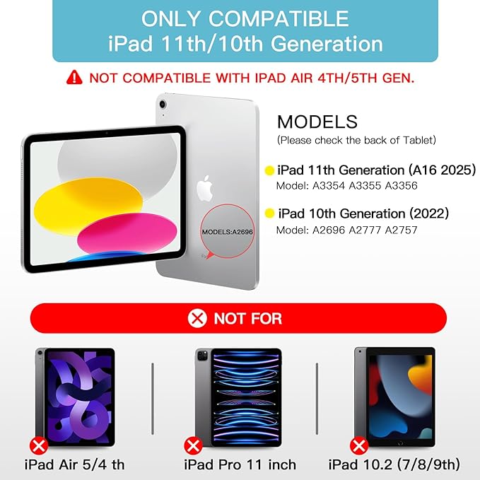 NOKBABO for iPad 11th 10th Generation Case with Keyboard, Magnetic Wireless Detachable Folio case with Pencil Holder, Keyboard for iPad 11th(A16,2025) & ipad 10th Generation(2022) - Sky Blue