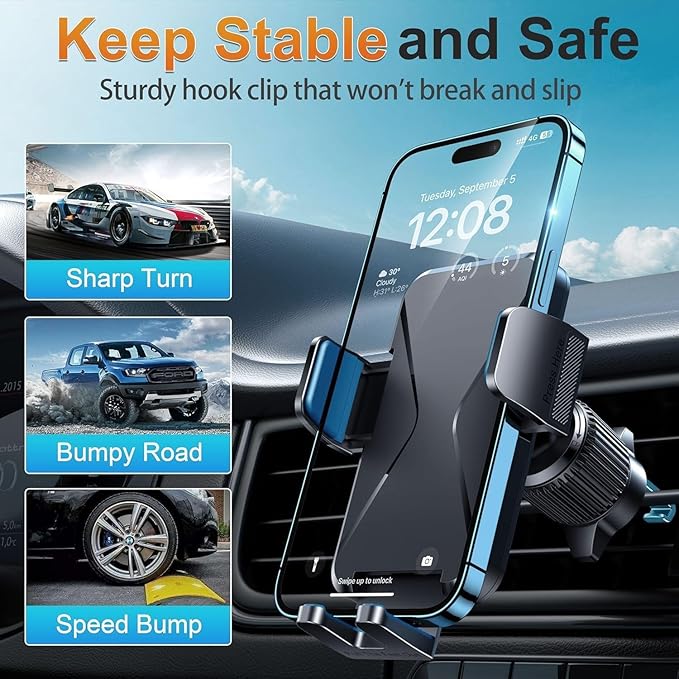 Car Phone Holder Vent [Thick Cases Friendly] Phone Mount for Car Air Vent 360° Rotate Hands Free Cell Phone Holder for Car Automobile Cradle for All iPhone Android Smartphone