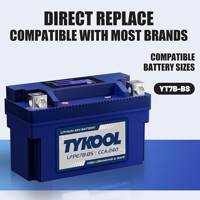 YT7B-BS 12V 4Ah 240CCA LiFePO4 Motorcycle Battery, Built in BMS, for Honda KTM Yamaha Harely, Lithium Ion Battery Fit Lawn Mower, Jet Ski, Motorboat，ATV, UTV, Scooter,Snowmobile
