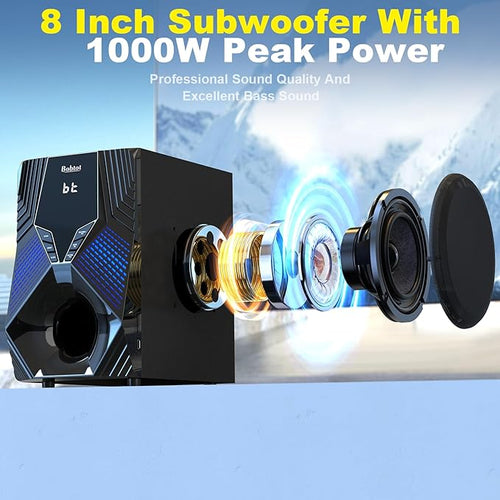1000W Surround System 5 Wired Satellite Audio Speakers 8 inch Subwoofer 5.1/2.1 Channel Home Theater Deep Bass Support ARC Optical Bluetooth Karaoke Input