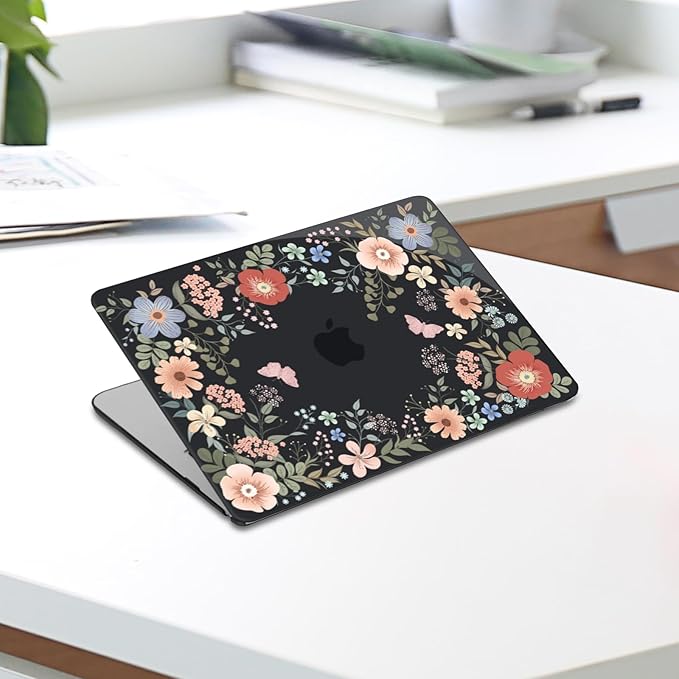 MOSISO Compatible with MacBook Air 13 inch Case 2025 2024 2023 2022 M4 A3240 M3 A3113 M2 A2681, Lush Floral Hard Shell&Keyboard Cover&Screen Protector for MacBook Air 13.6 inch Case, Black