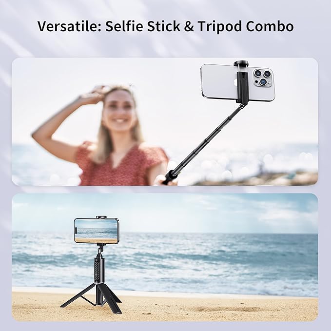 ATUMTEK Selfie Stick Tripod, Extendable 3 in 1 Aluminum Bluetooth Selfie Stick with Wireless Remote and Tripod Stand for iPhone 16/15/14/13/12/11/11 Pro/XS Max/XS/XR/X/8/7, Samsung Smartphones, Black