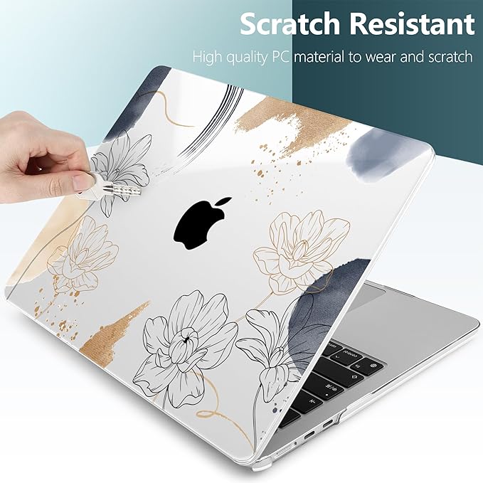 TWOLSKOO for M4 MacBook Air 13.6 inch Case 2025-2022 Release M4 A3240 M3 A3113 M2 A2681, Plastic Hard Shell & Screen Protector & Keyboard Cover & Trackpad Film, Florals X450