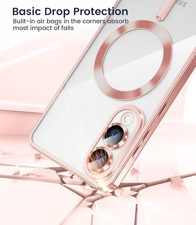 Slim Thin for Samsung Galaxy S25 Edge Case, Compatible with MagSafe, Built-in Camera Lens Protector, Shockproof Protective Phone Case, Soft Electroplated Clear Cover, Rose Gold