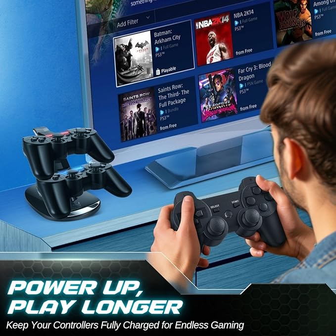 TNP Compatible with PS3 Controller Charger Stand for Sony Playstation 3 Controller compatible with Dualshock 3 Charging, 2 Tier Docking Station Stand and 2 USB PS3 Cable ports with LED Indicators