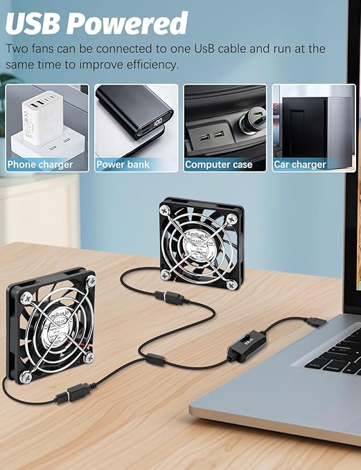 2 Packs USB Cooling Fan 60mm x 15mm 5V Brushless DC Fans Variable Speed for PC Computer Raspberry Pi Router Terrarium Helmet