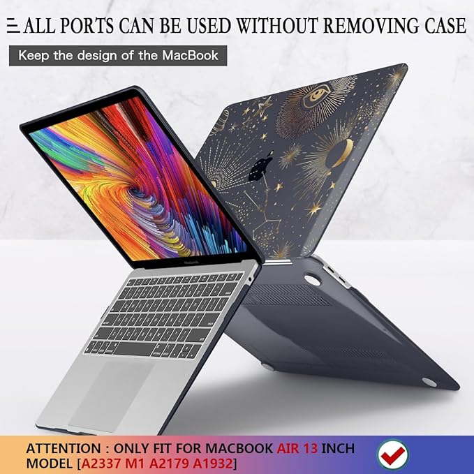 CISSOOK Compatible with 2021 2020 MacBook Air 13 inch Case M1 A2337 A2179 A1932 Model, Hard Shell Case &Keyboard Cover &Screen Protector Film for MacBook Air 13 with Touch ID 2018-2022, Moon Star