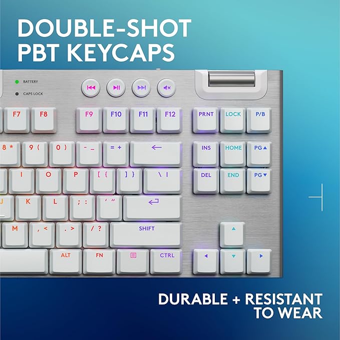 Logitech G915 X Lightspeed TKL Wireless Mechanical Gaming Keyboard, Double-Shot PBT Keycaps, Fully Programmable Keys, RGB Backlit Mac/PC Gaming Keyboards, Aluminum Finish, GL Tactile Switches, White