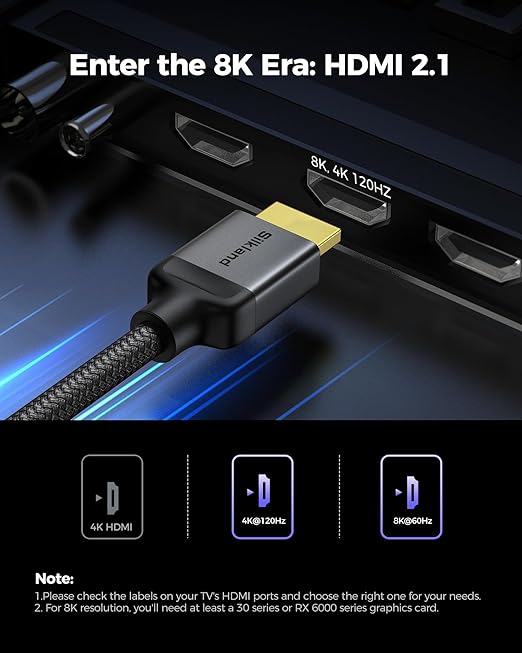 Silkland 10K 8K HDMI 2.1 Cable 2-Pack 3.3FT, Certified Ultra High Speed HDMI 2.1 Cable [8K@60Hz, 4K@120Hz] eARC/ARC, Dolby Atmos Vision, 48Gbps, HDR, HDCP Compatible for Samsung/Vizio/SoundBar/BluRay