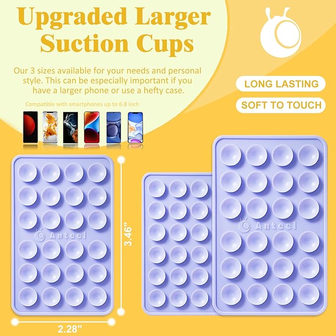 Anteel Medium-Sized Silicone Suction Phone Case Adhesive Mount, Enhanced Suction Power and Upgraded Thickened Sticky Phone Grip, Durable, Hands-Free Sticky Phone Holder, 2.28"x3.46" (Rose)
