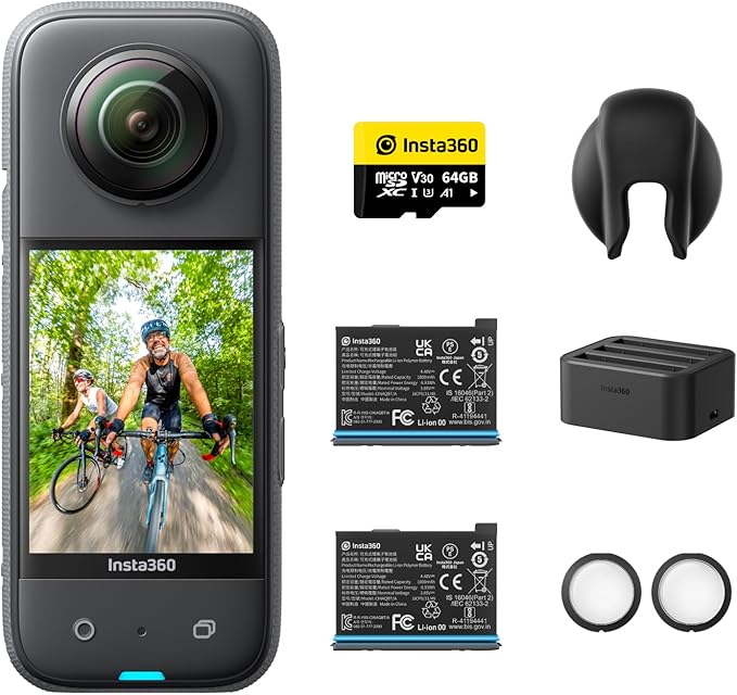 Insta360 X3 Battery Kit - 360 Action Camera with 5.7K 360 Active HDR Video, 4K Single-Lens Camera, Waterproof, FlowState Stabilization, 2.29" Touchscreen, AI Editing, for Motorcycle, Wintersports