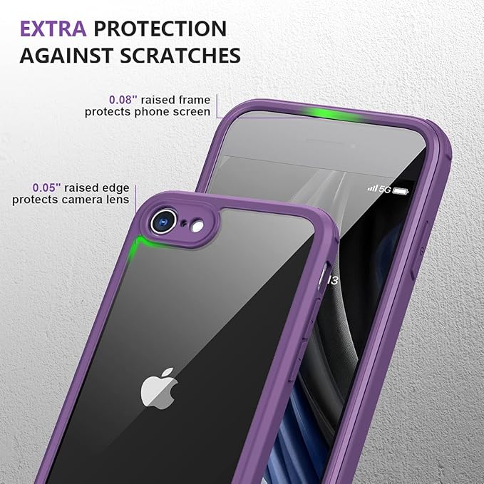 Miracase for iPhone SE Phone Case 3rd/2nd Generation 2022 2020 Full-Body with Built-in Glass Screen Protector, Heavy Duty 360° Protective Shockproof Bumper Cover for iPhone 8/SE, Purple